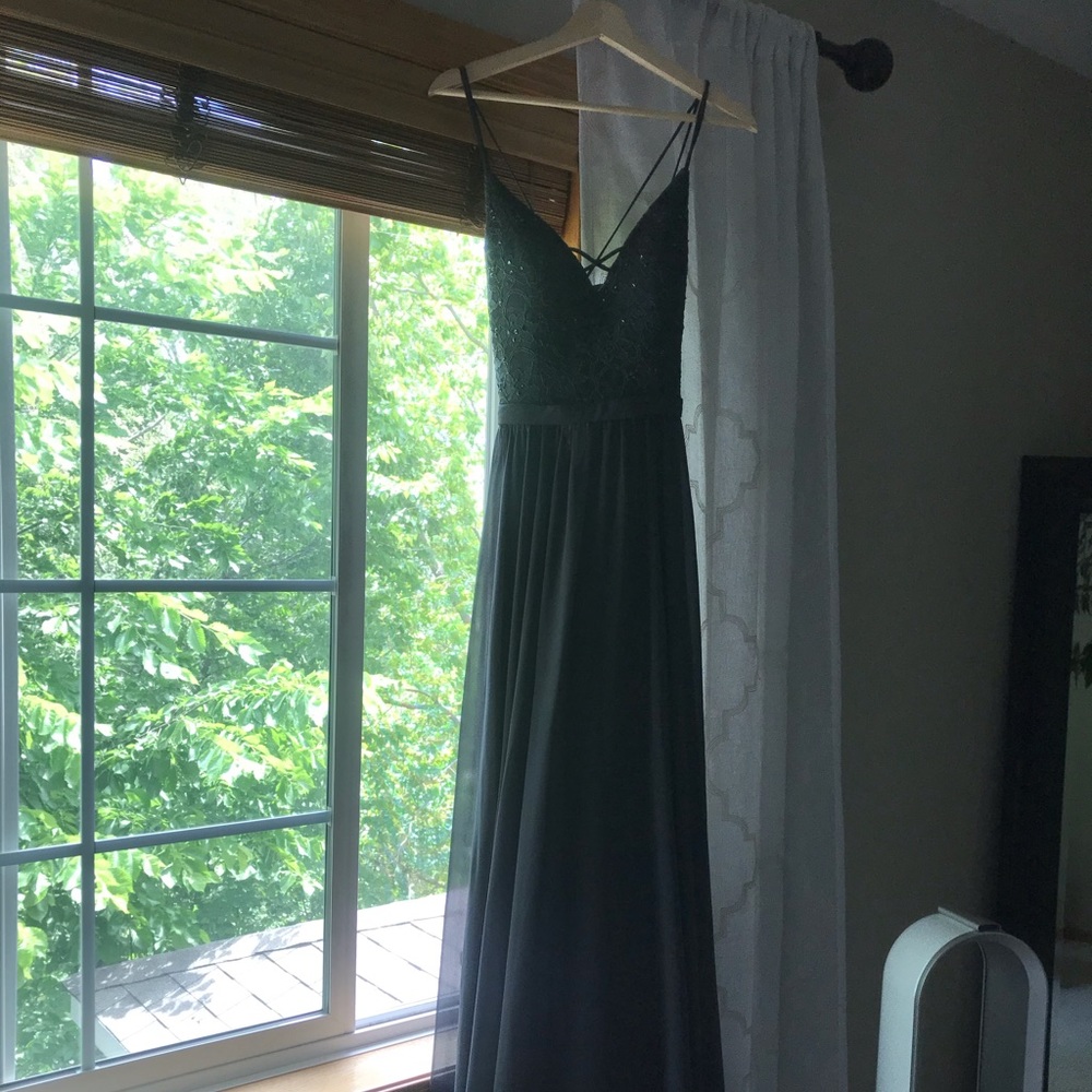 Formal dark gray beaded & chiffon gown